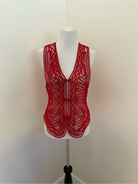 Vintage Marnie West Red Soutache Lace Vest